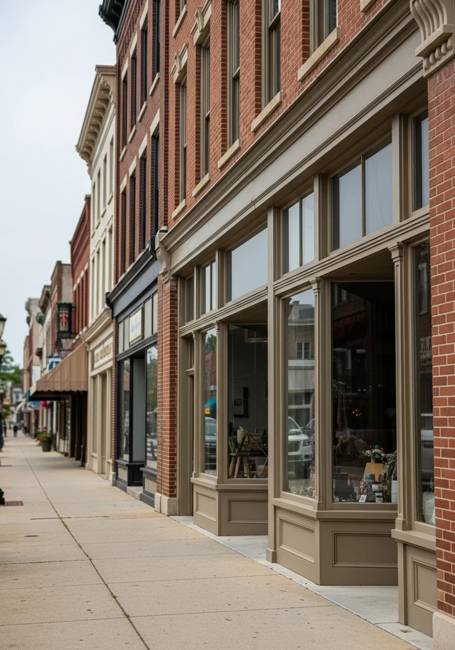 Holland downtown street with historic buildings, storefronts, and community gathering spaces.