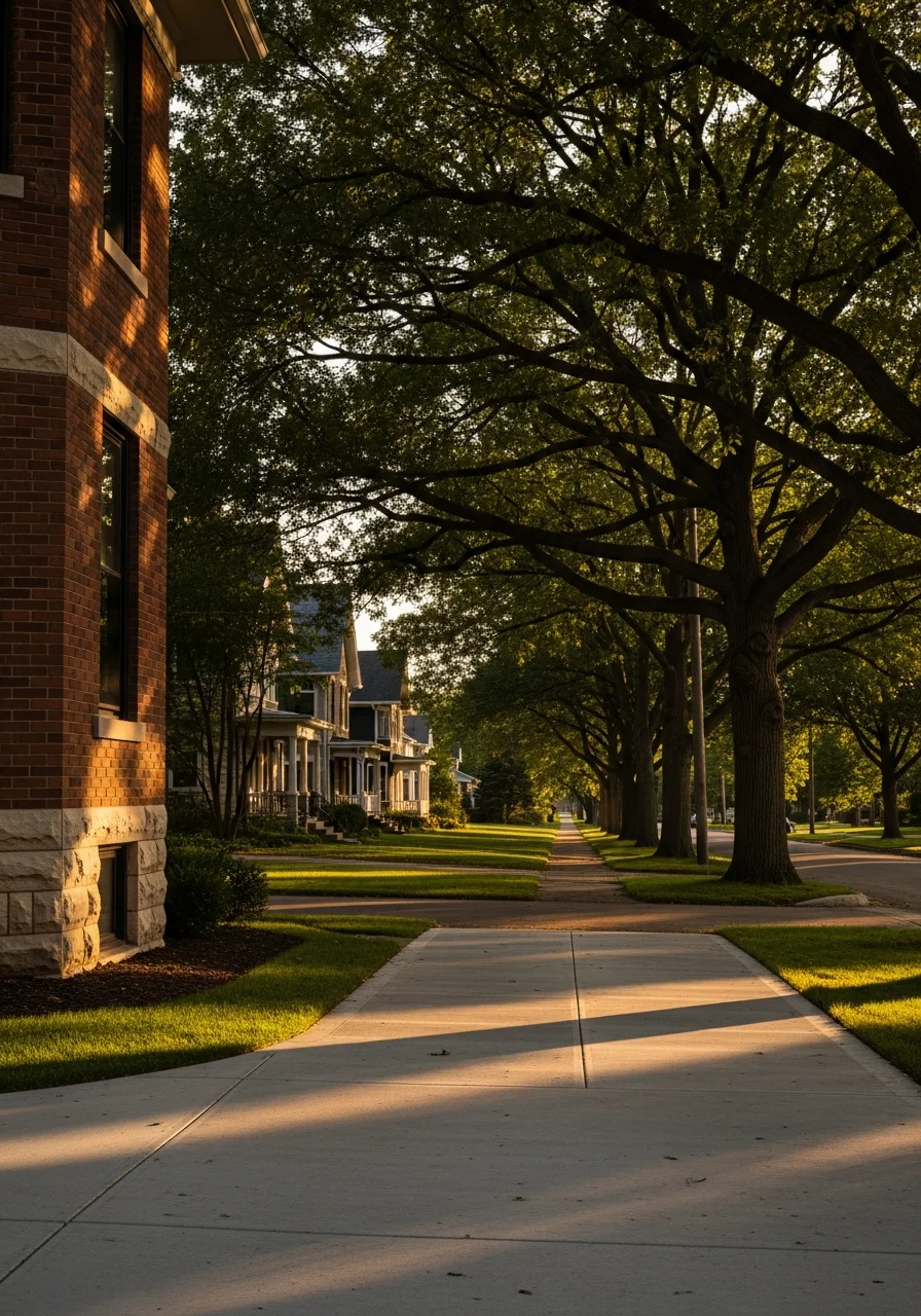 Historic Kalamazoo residential neighborhood with tree-canopy streets and well-preserved homes.
